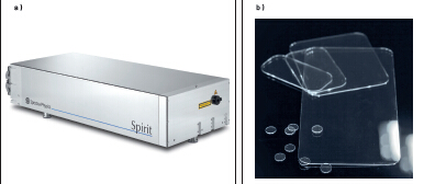 圖1：Spirit 1040-IMC 激光器（a）具備高重復(fù)率的工業(yè)飛秒激光器，平均功率高達16瓦，是進行 ClearShape加工（b）的理想之選。