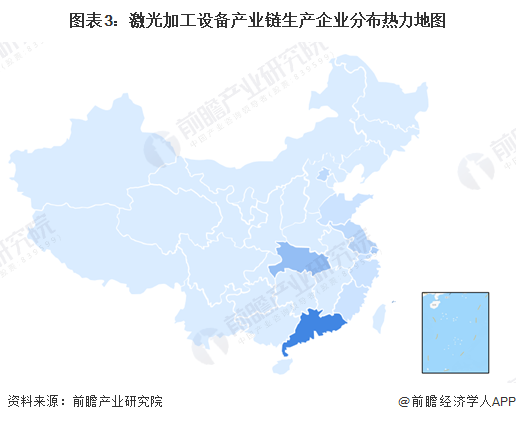 圖表3：激光加工設備產(chǎn)業(yè)鏈生產(chǎn)企業(yè)分布熱力地圖
