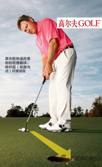 激光能快速改善 你的短推瞄球。 將桿面（和激光 點(diǎn)）對準(zhǔn)球洞